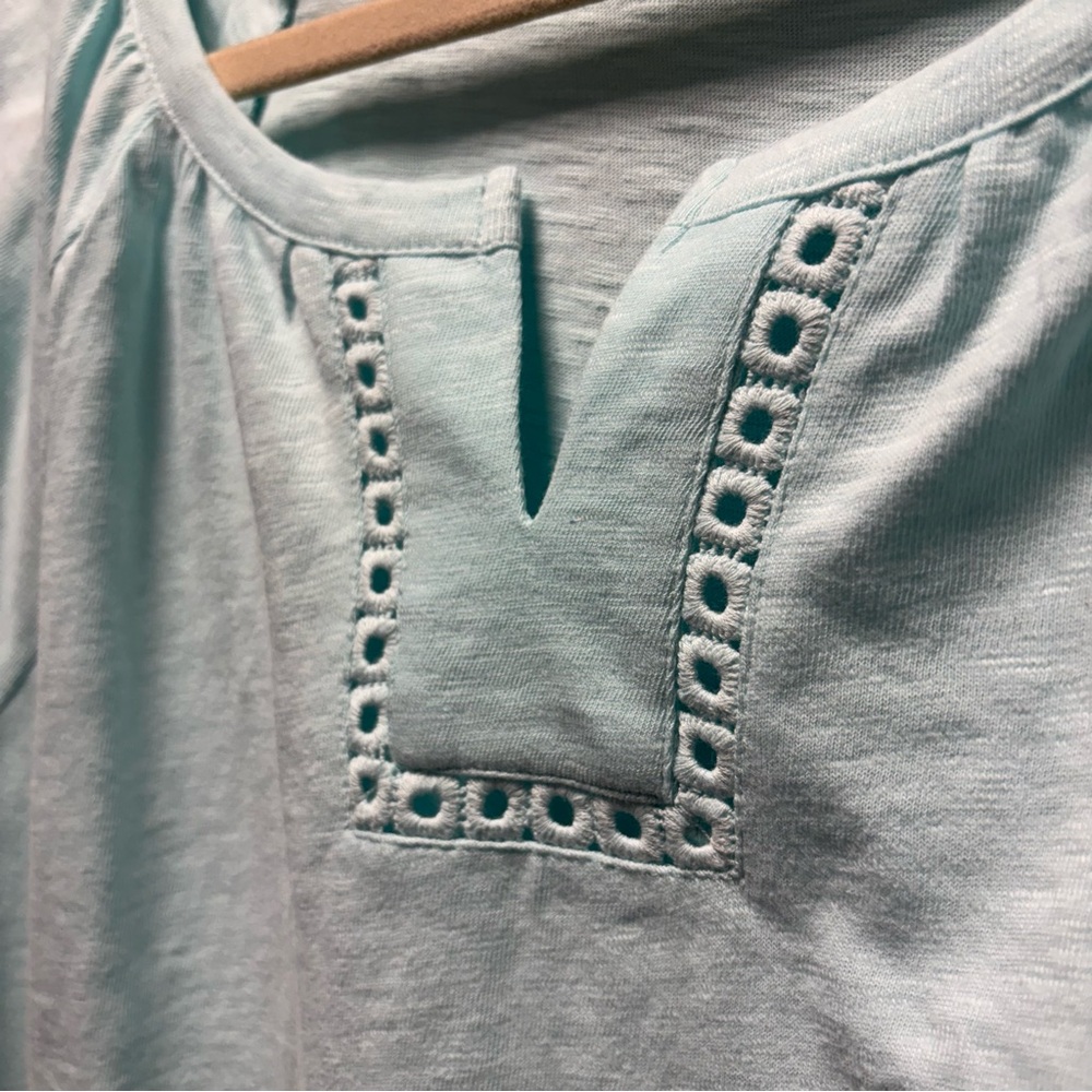 Talbots Green Blouse with V-Neck and Embellished Details